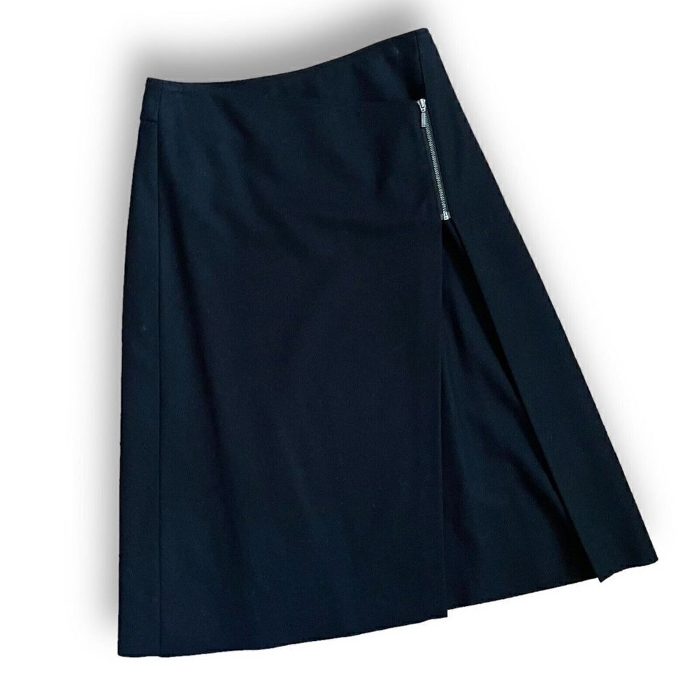 Garnet Hill Womens Wrap Skirt 6P 6 Petite Black Wool Cashmere Midi Minimalist - Picture 5 of 8
